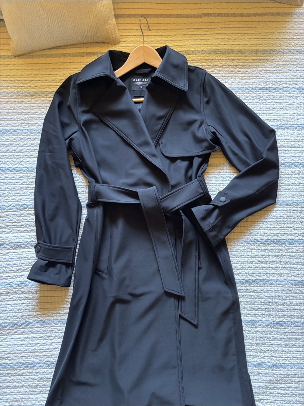 Athleta Black Trench Coat with Attached Belt